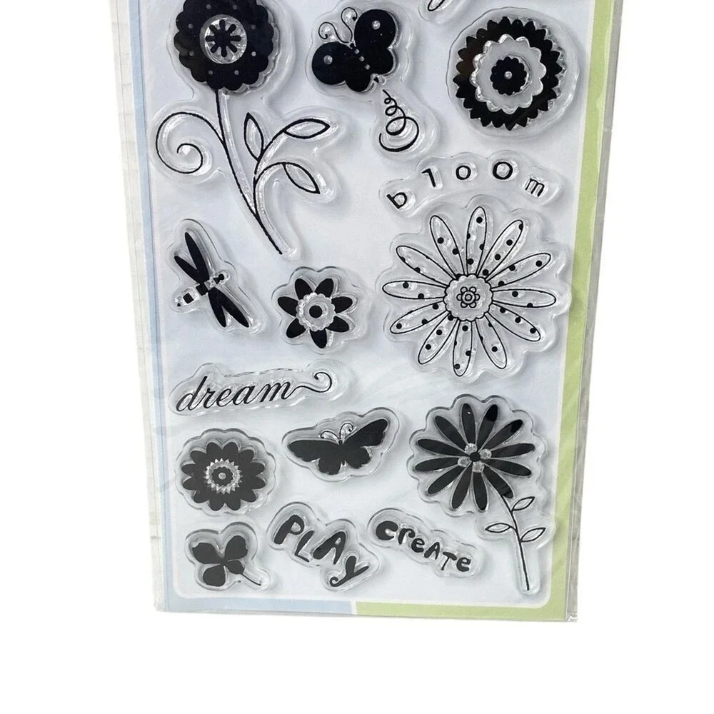 Inkadinkado Brenda Walton Clear Stamps 18pc Garden Words Floral Butterfly